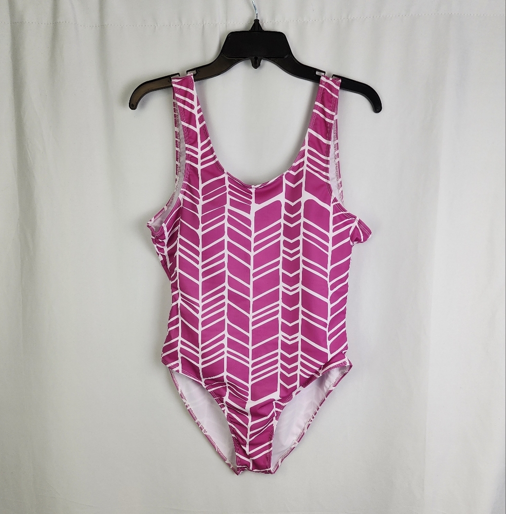 Women's Real Essentials Pink and White One Piece Swimsuit Size L NWOT